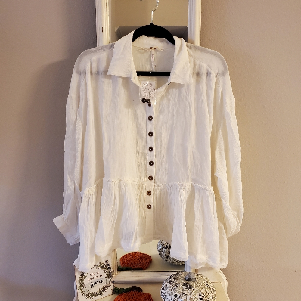 Free People Button Down 3/4 Sleeve Blouse